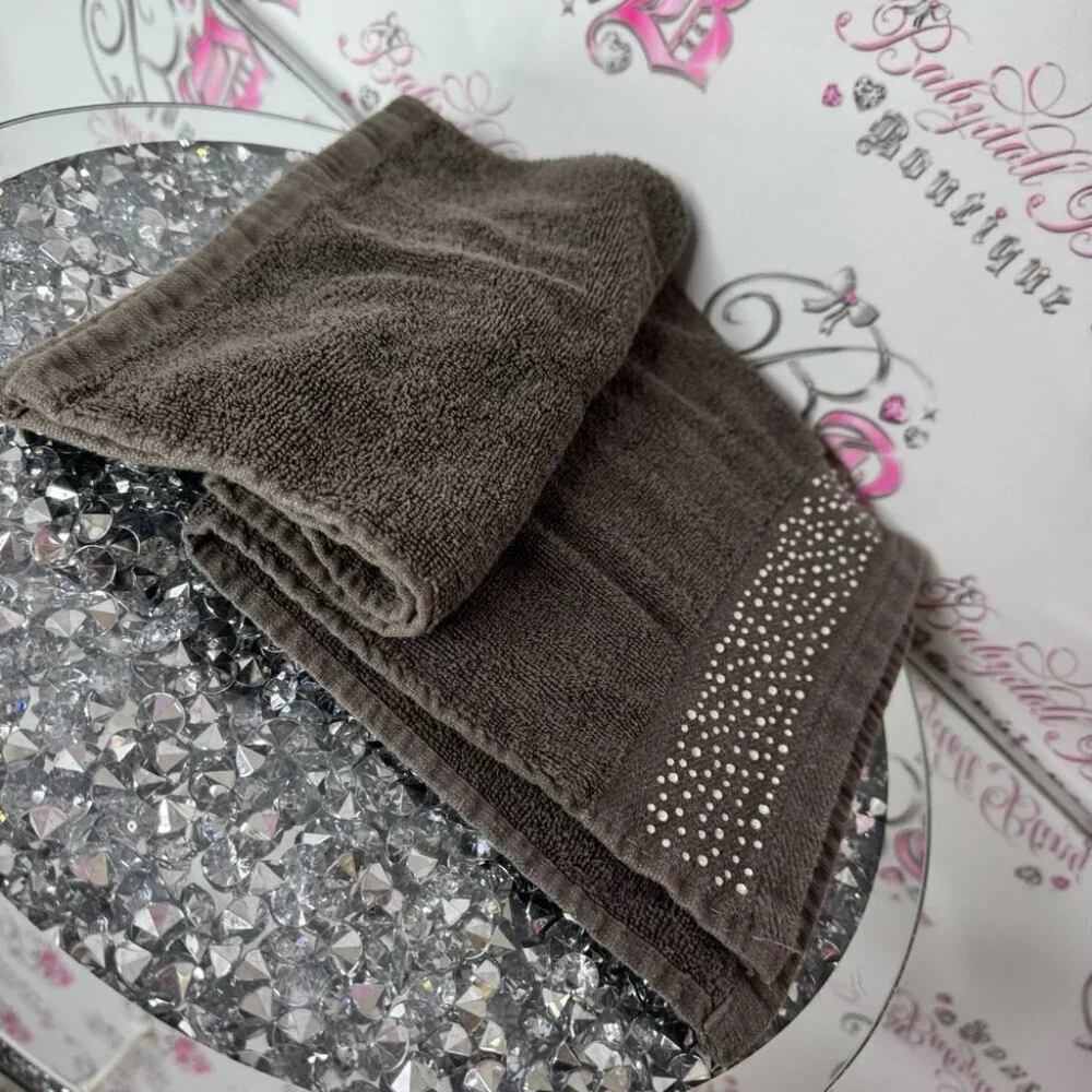 Grey hand Towels diamond rhinestone bling silver Accents